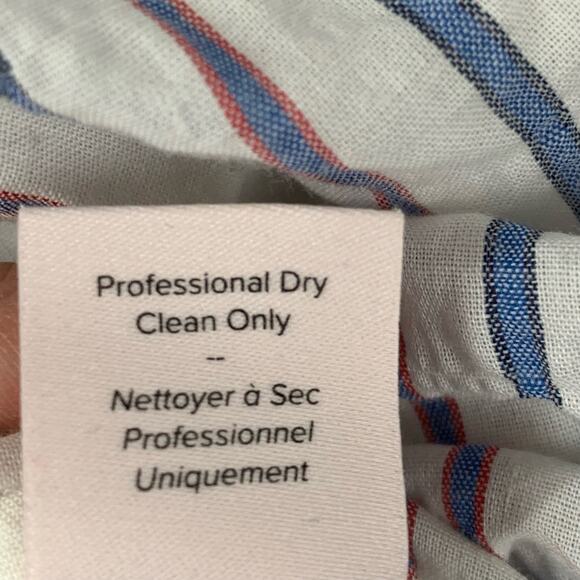 Cinq A Sept Blouse Lillian Faux Wrap Blue Red Stripe High Low Elastic Size Small - Picture 9 of 10